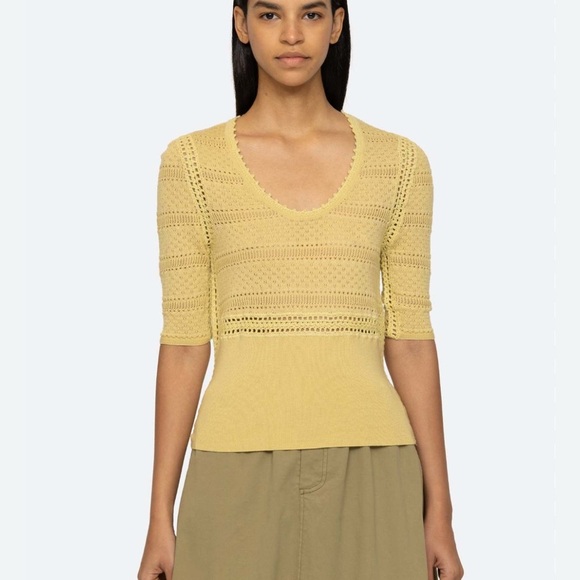Sea New York The Riverlane Syble Pointelle Short Sleeve
Sweater Yellow Large NWT - Picture 2 of 16